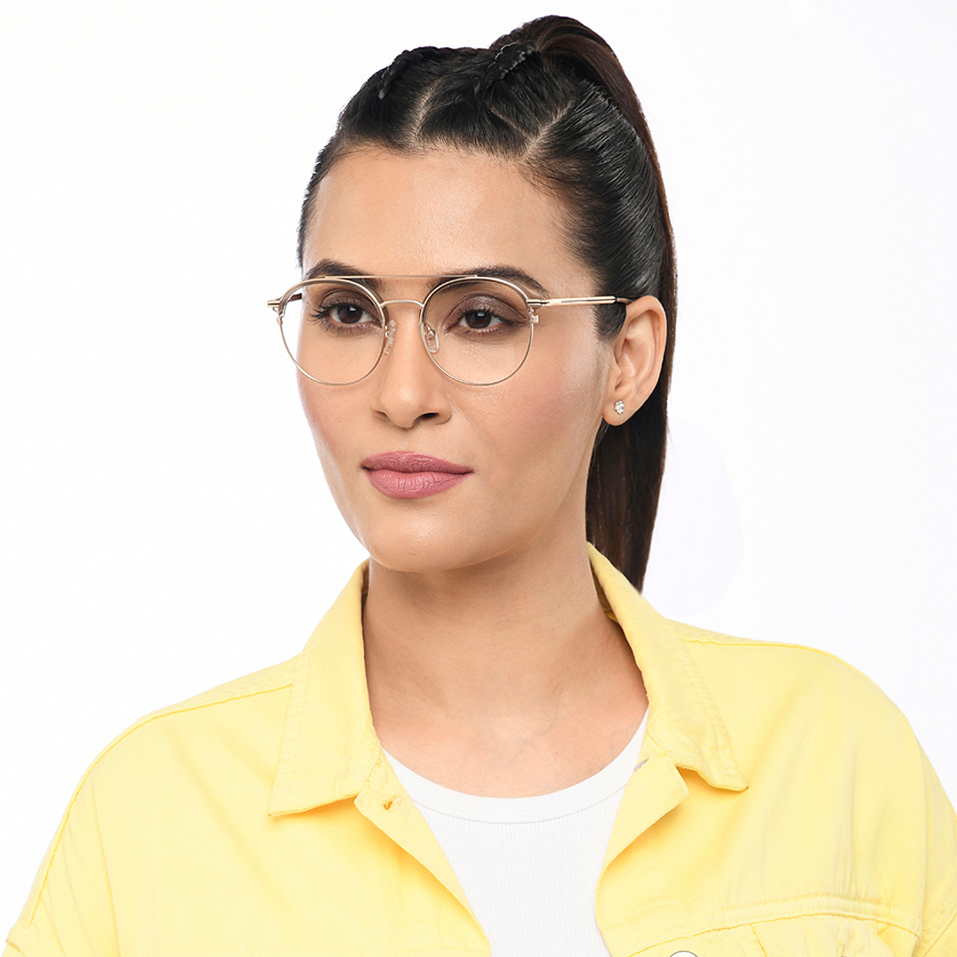 Lenskart Studio Online Gold Full Rim Round left side