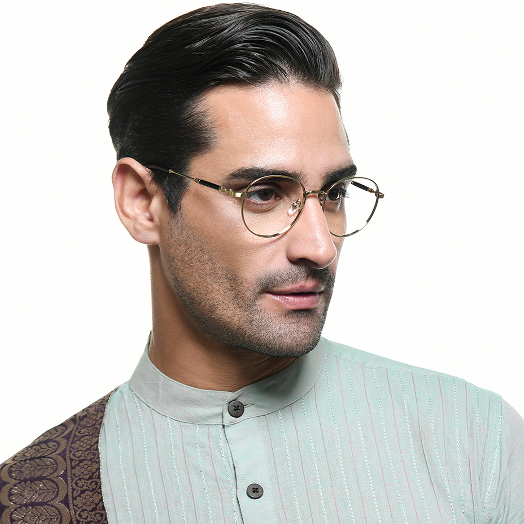 Lenskart Studio Online Gold Full Rim Round left side