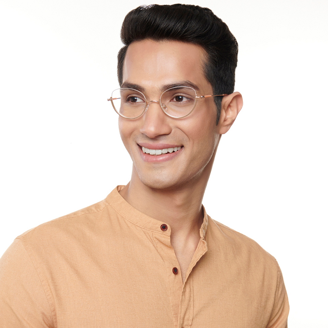 Lenskart Studio Online Gold Half Rim Cat Eye left side