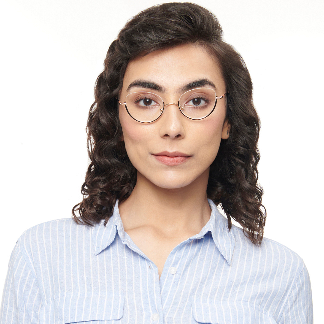 Lenskart Studio Online Gold Half Rim Cat Eye right side