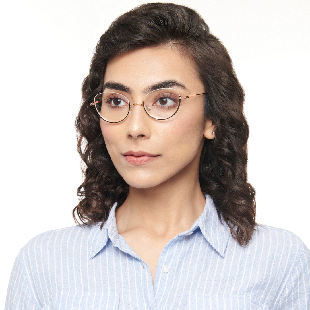 Lenskart Studio Online Gold Half Rim Cat Eye left side