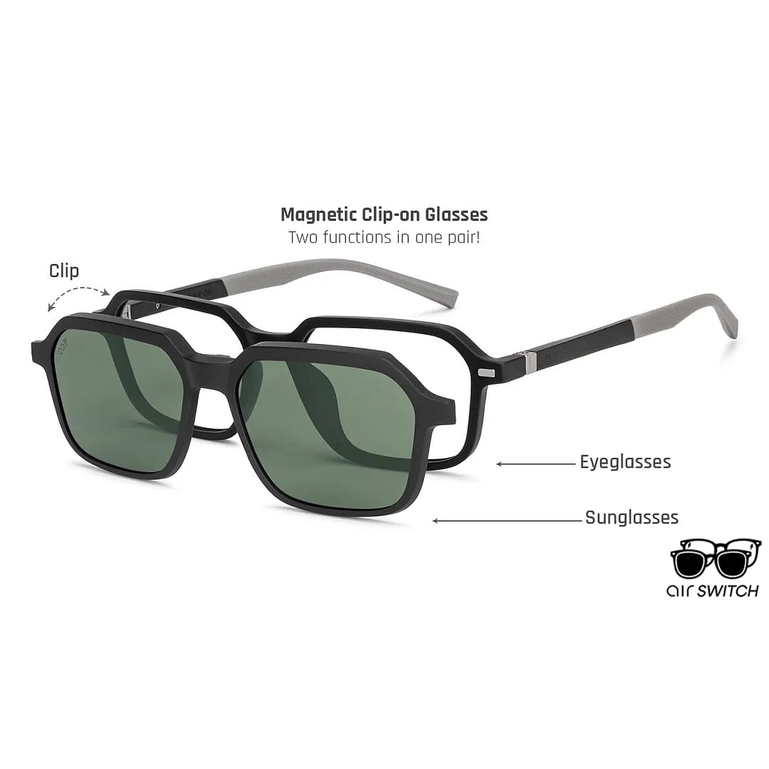 Green Black Full Rim Rectangle Lenskart Air Switch LA E17272 Clip