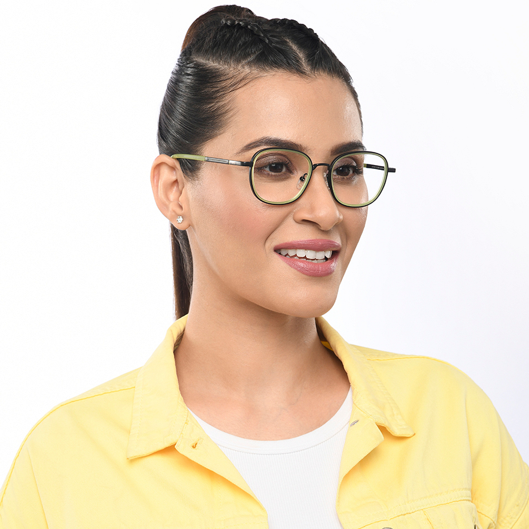 Lenskart Studio Online Bottle Green Full Rim Square left side