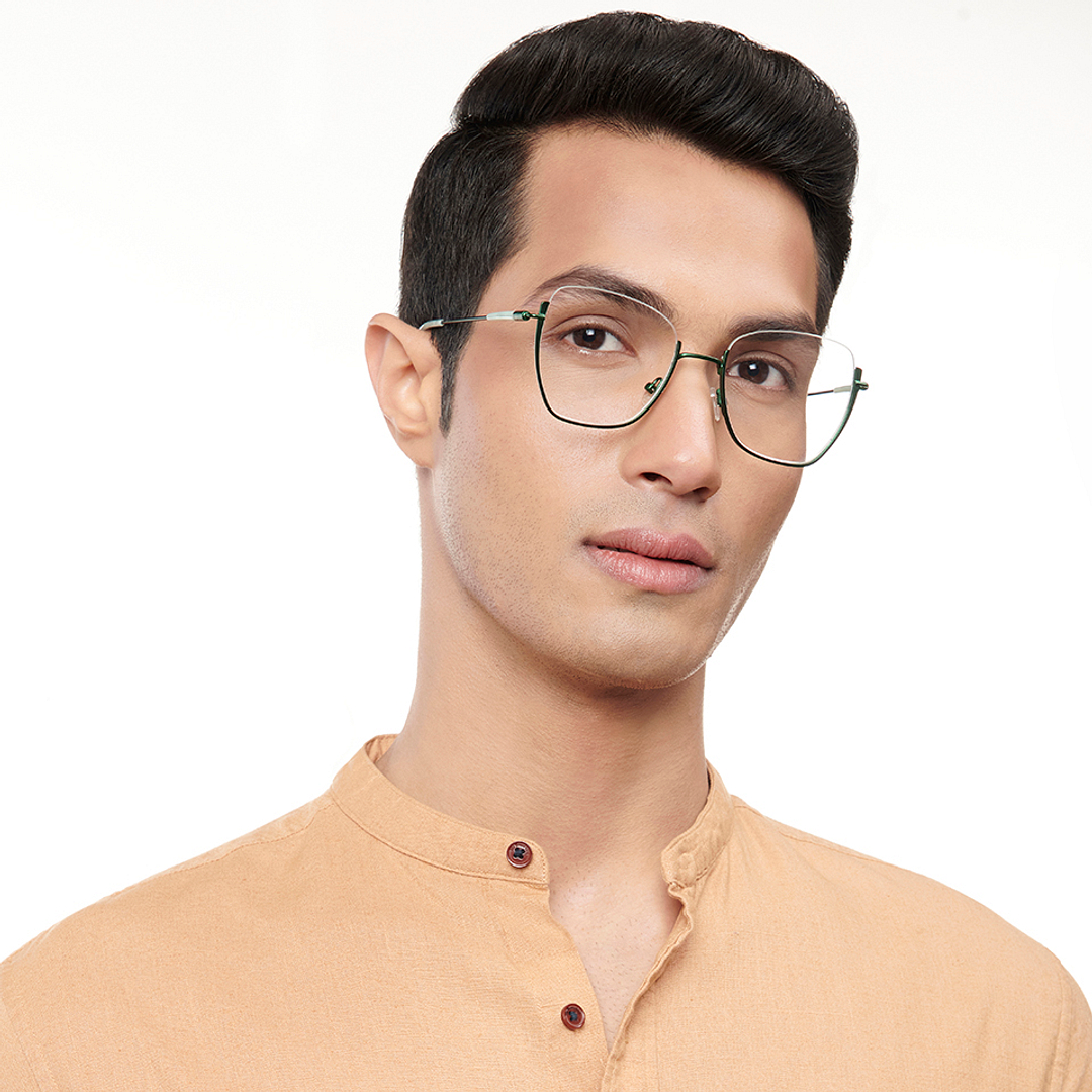 Lenskart Studio Online Green Half Rim Geometric left side