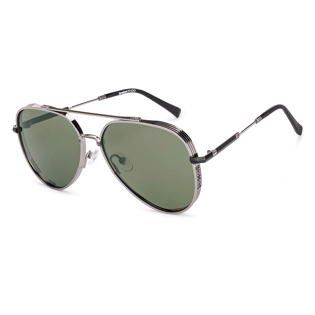 Green Silver Full Rim Aviator Lenskart STUDIO Metal LK S18433
