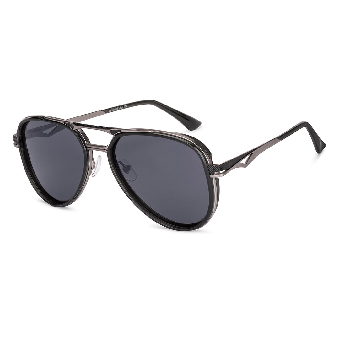 Grey Black Full Rim Aviator Lenskart Studio VC Sun Metal LK S18283