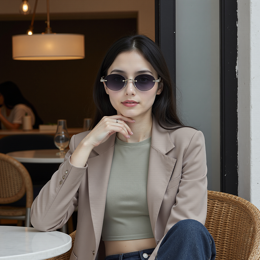 Lenskart STUDIO Silver Rimless Round left side