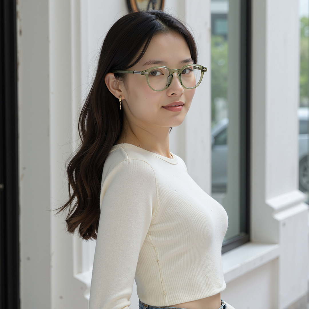 Lenskart STUDIO Olive Green Full Rim Round left side