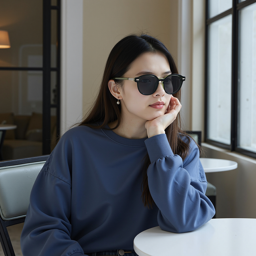 Lenskart STUDIO Olive Green Full Rim Round left side