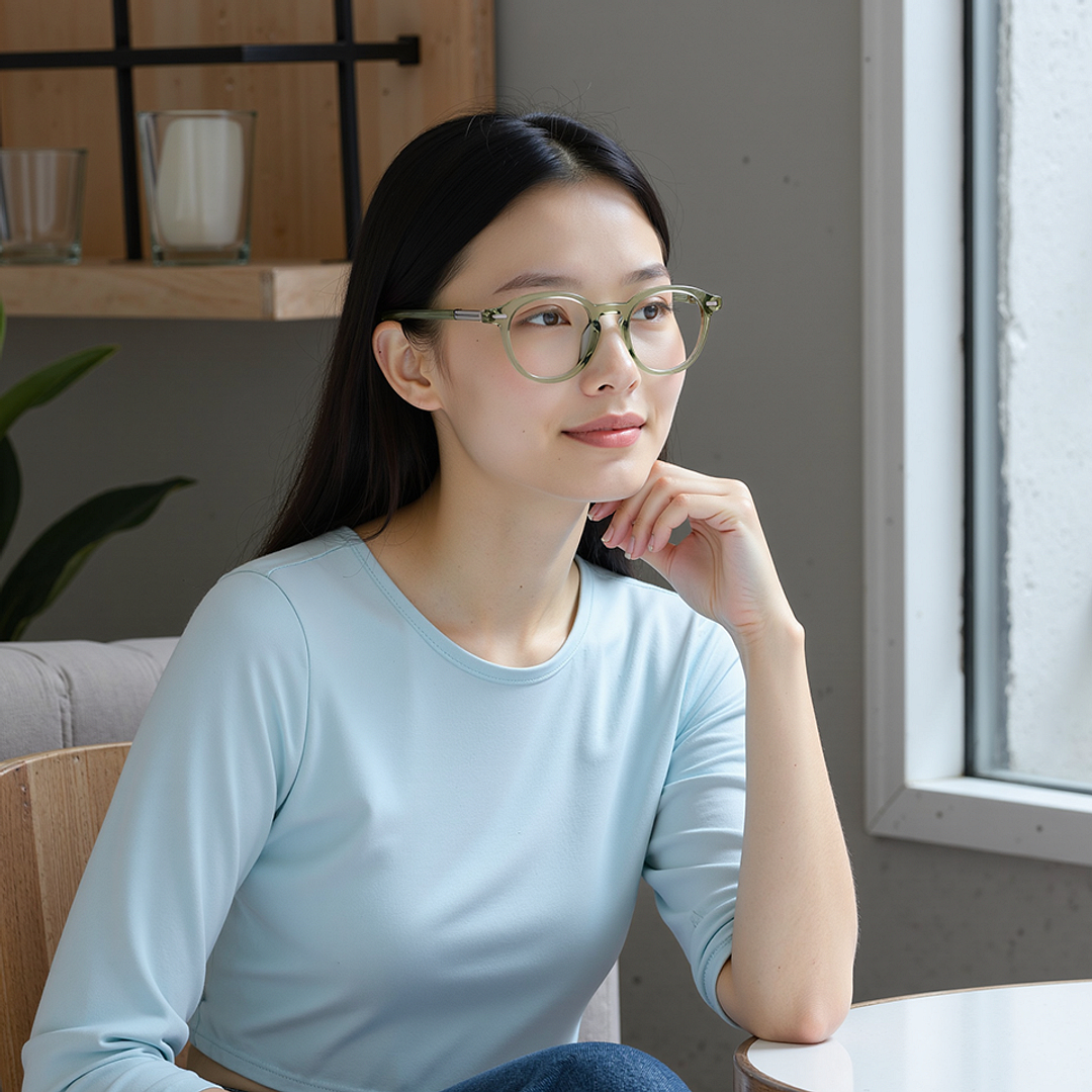 Lenskart STUDIO Olive Green Full Rim Round left side