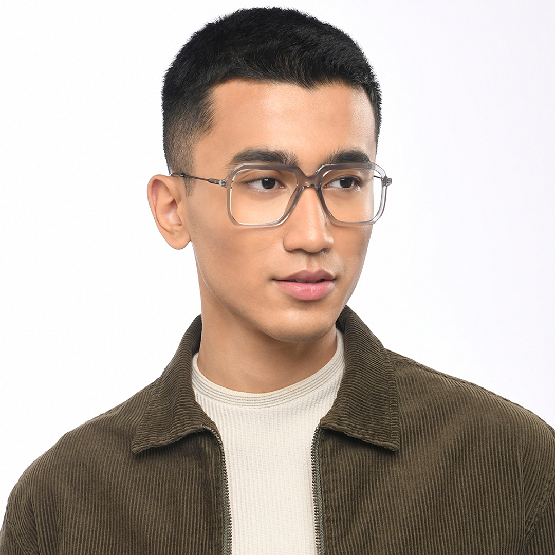 Lenskart Studio Online Gray Transparent Full Rim Square left side