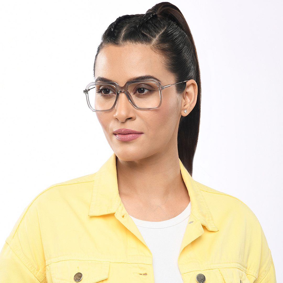 Lenskart Studio Online Gray Transparent Full Rim Square left side