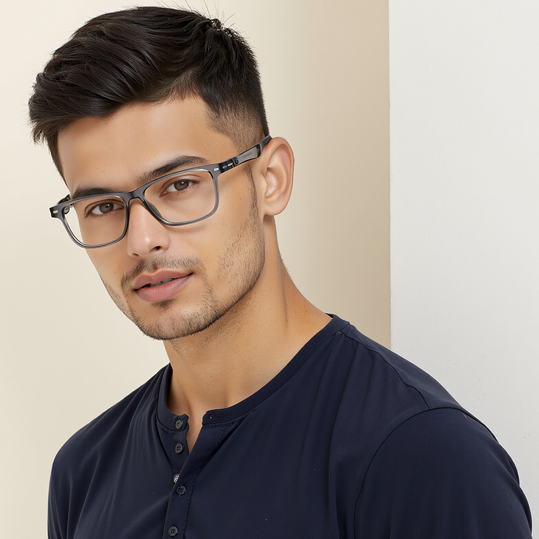 Lenskart Air Gray Transparent Full Rim Rectangle left side