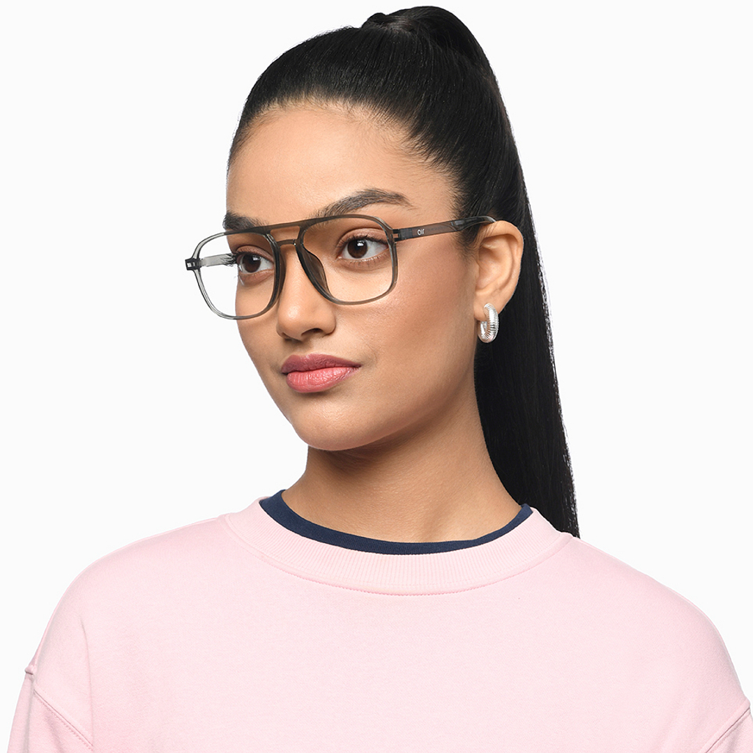 Lenskart Air Gray Transparent Full Rim Aviator left side