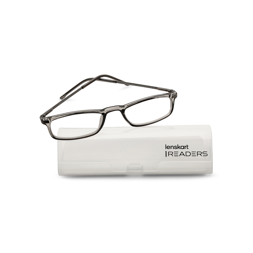 Lenskart READERS Gray Dark Gunmetal Full Rim Rectangle Lenskart READERS LR E13701 Only for 2 25 Prefitted Powers left side