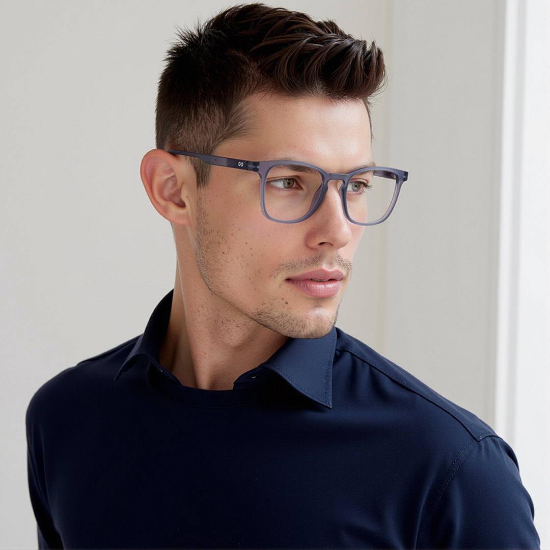 Lenskart Hustlr Screen Glasses Blue Block Zero Power Screen Glasses : Grey Stone Full Rim Square Lenskart HUSTLR LB E14058-XW C2 right side