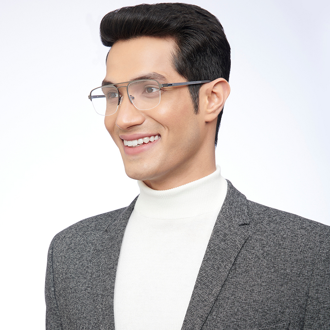 Lenskart Air Online Mid Gunmetal Half Rim Aviator right side