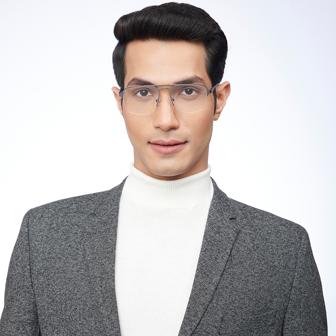 Lenskart Air Online Mid Gunmetal Half Rim Aviator left side