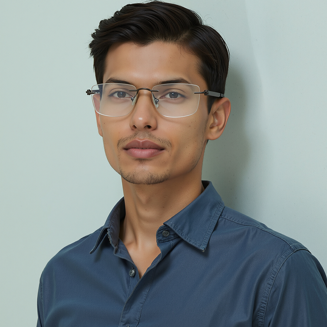 Lenskart Air Gunmetal Rimless Rectangle left side