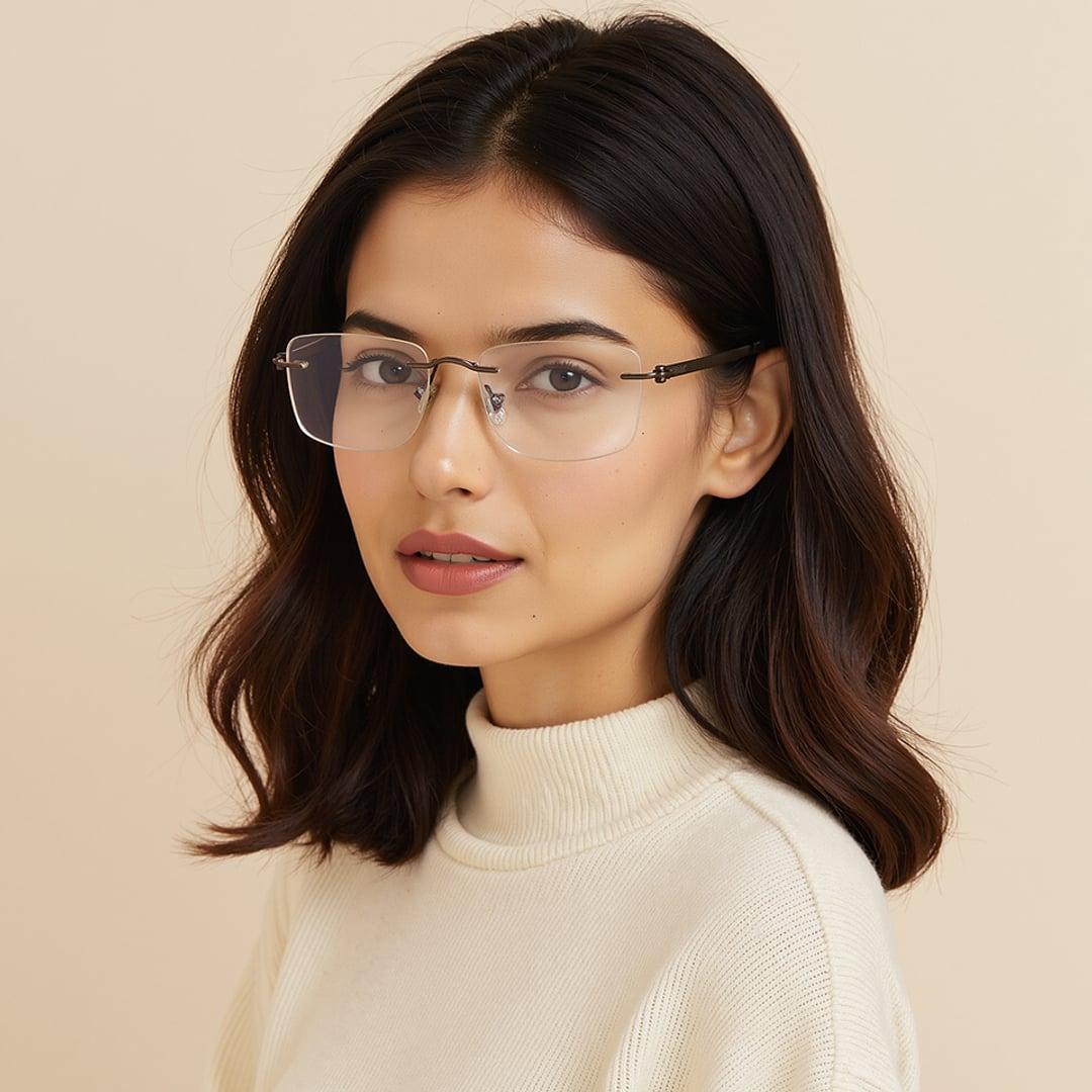 Lenskart Air Gunmetal Rimless Rectangle left side