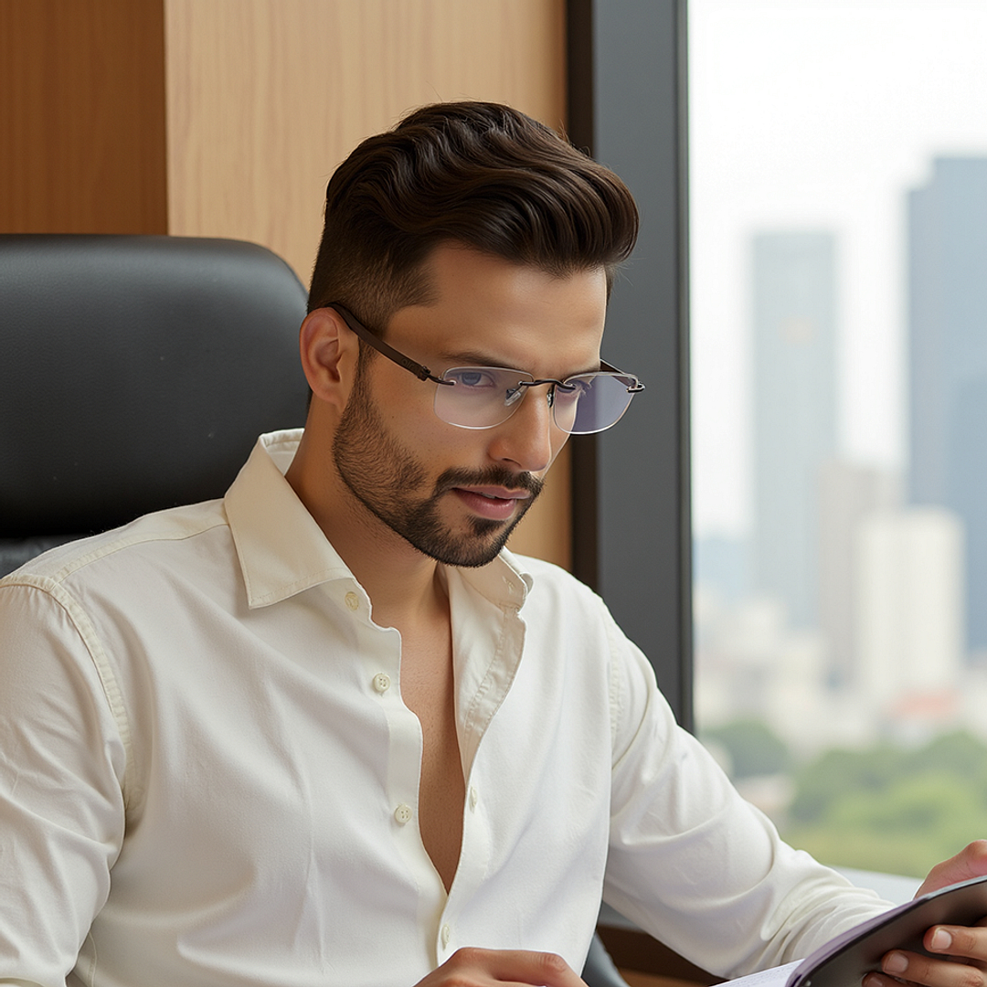 Lenskart Air Gunmetal Rimless Rectangle left side