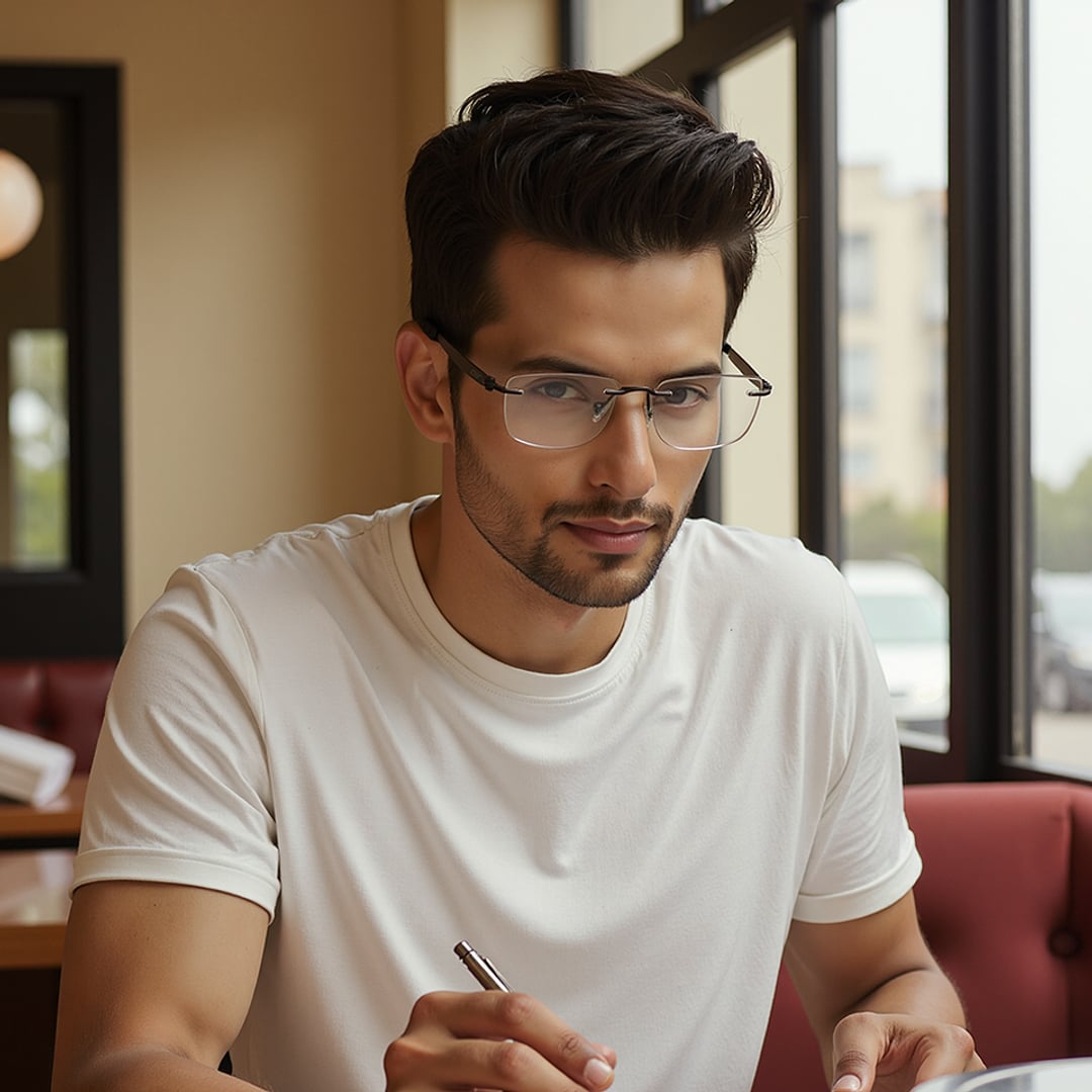 Lenskart Air Gunmetal Rimless Rectangle left side