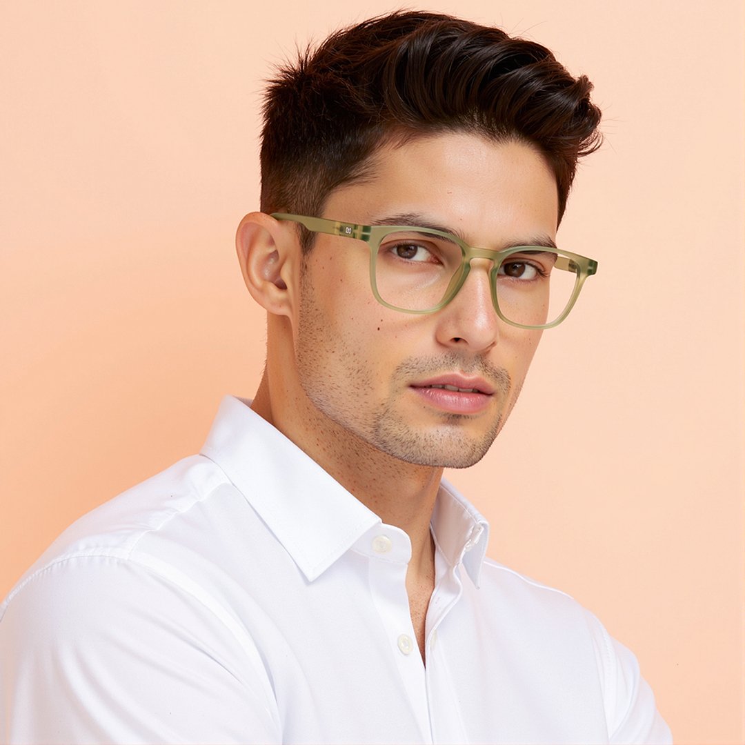 Lenskart Hustlr Screen Glasses Blue Block Zero Power Phone Screen Glasses : Jade Green Green Full Rim Square Lenskart HUSTLR LB E14058-N C3 left side