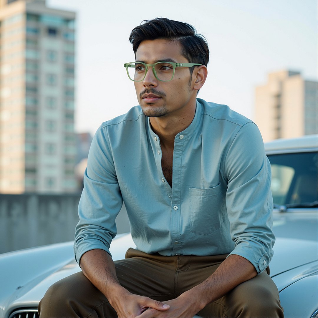 Lenskart Hustlr Screen Glasses Blue Block Zero Power Phone Screen Glasses : Jade Green Green Full Rim Square Lenskart HUSTLR LB E14058-N C3 left side