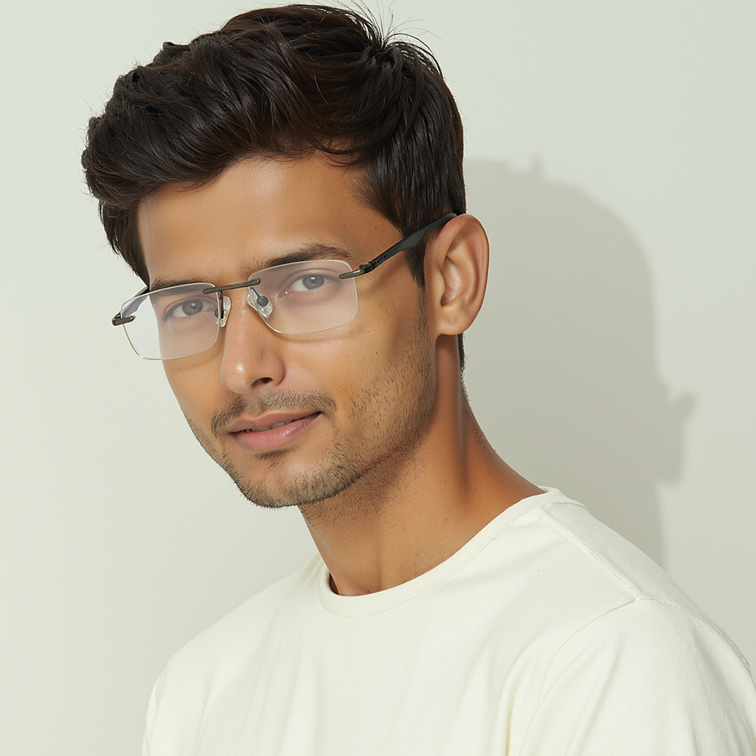 Lenskart Air Silver Rimless Rectangle left side
