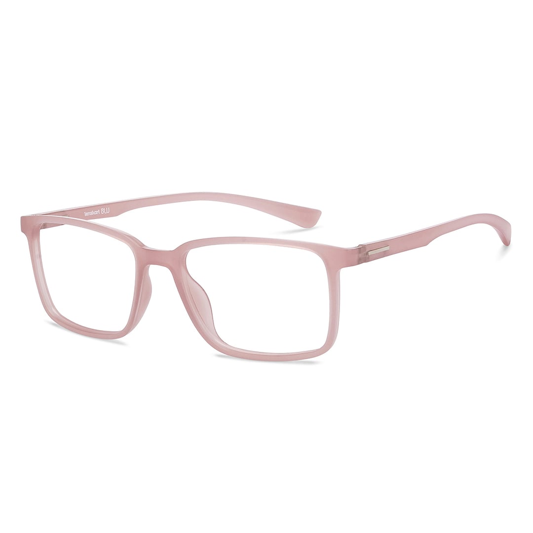 Lenskart BLU Screen Glasses Blue Block Zero Power Screen Glasses : Light Pink Full Rim Rectangle Lenskart Blu-C7 LB E13737 left side