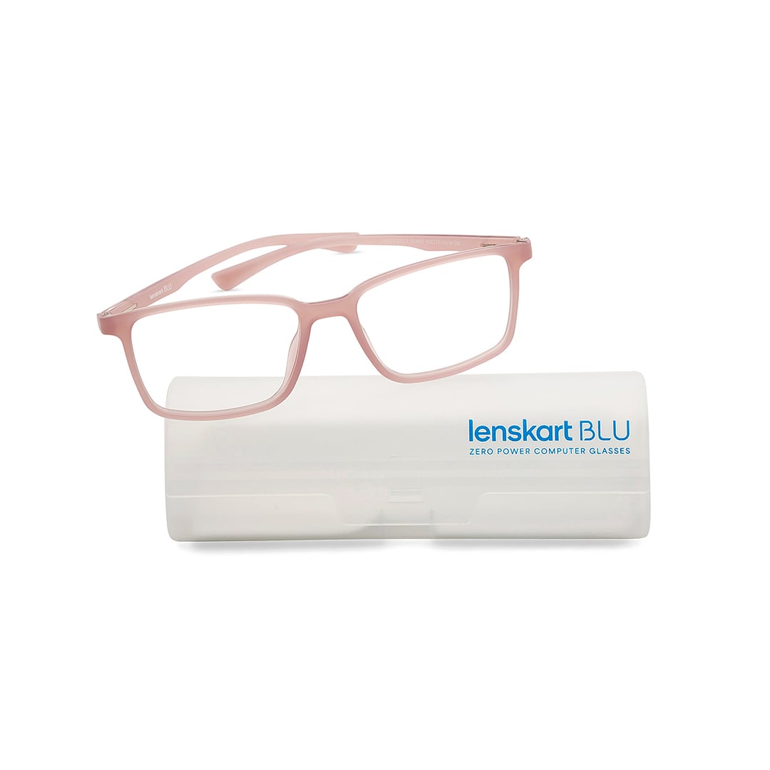 Lenskart BLU Screen Glasses Blue Block Zero Power Screen Glasses : Light Pink Full Rim Rectangle Lenskart Blu-C7 LB E13737 right side