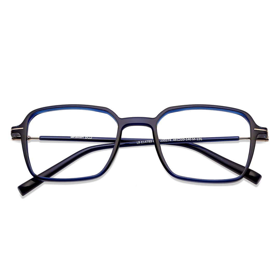 Lenskart BLU Screen Glasses Blue Block Zero Power Screen Glasses : Navy Blue Silver Full Rim Square Lenskart Blu BLU-C2 left side