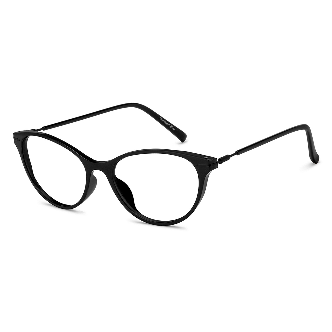Lenskart BLU Screen Glasses Blue Block Zero Power Screen Glasses : Black Full Rim Cat Eye Lenskart Blu LB E14791-C1 left side