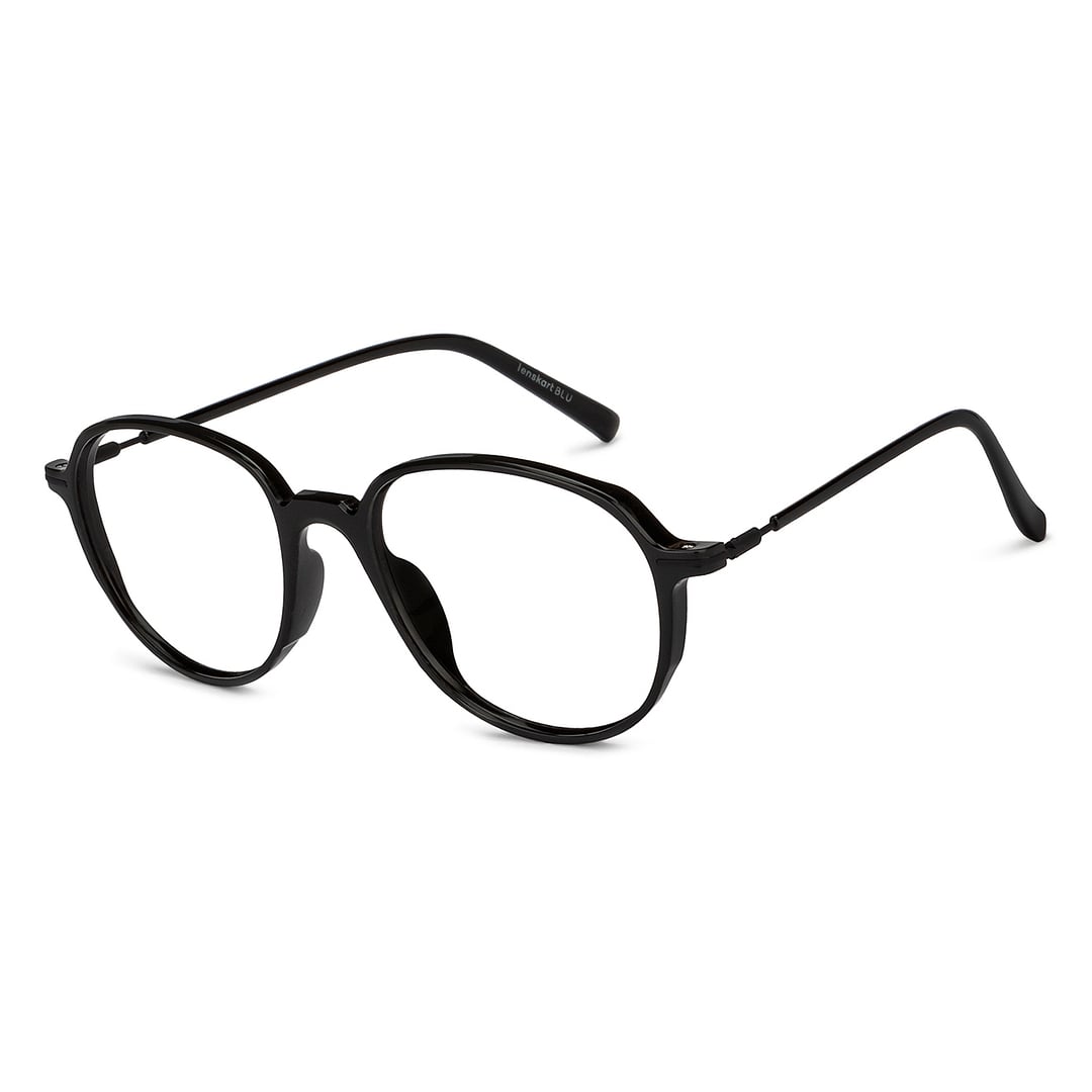 Lenskart BLU Screen Glasses Blue Block Zero Power Screen Glasses : Black Full Rim Round Lenskart Blu LB E14792-C3 left side