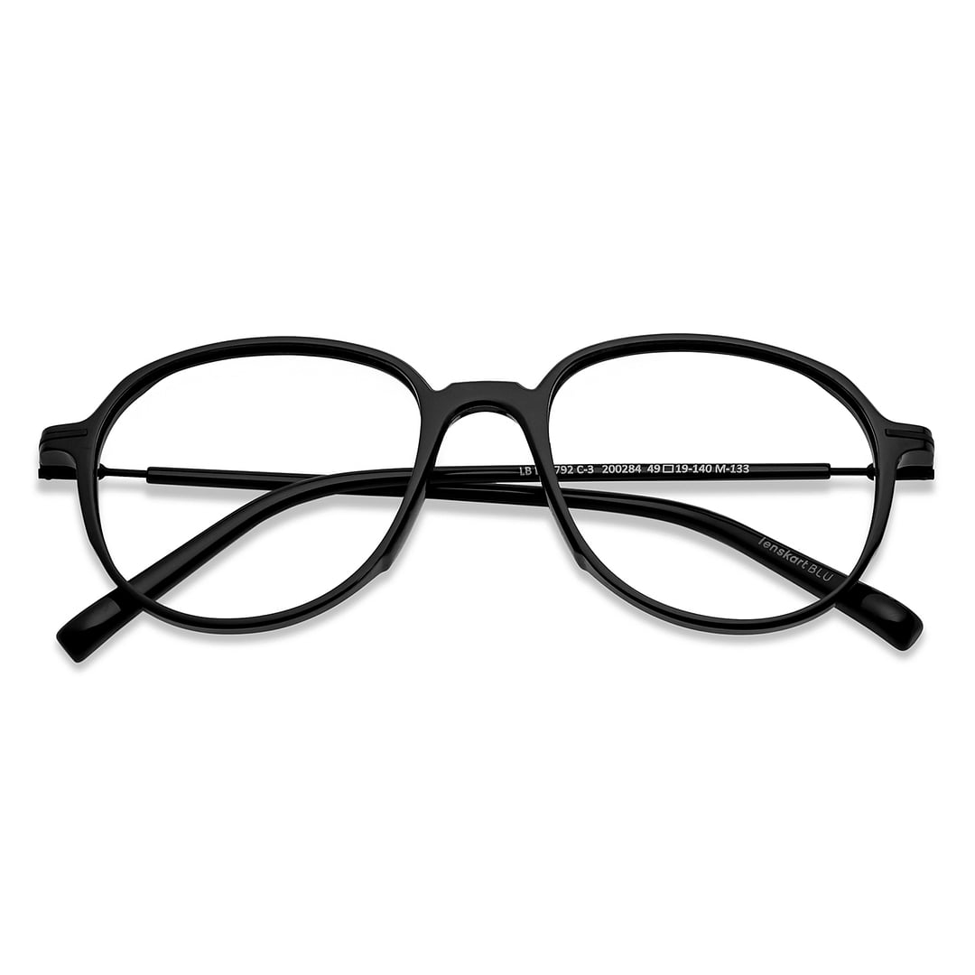 Lenskart BLU Screen Glasses Blue Block Zero Power Screen Glasses : Black Full Rim Round Lenskart Blu LB E14792-C3 left side