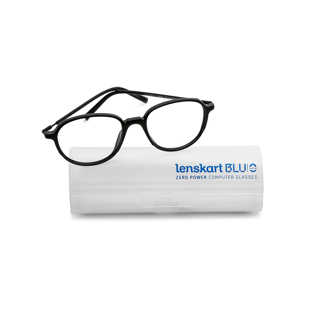 Lenskart BLU Screen Glasses Blue Block Zero Power Screen Glasses : Black Full Rim Round Lenskart Blu LB E14792-C3 right side