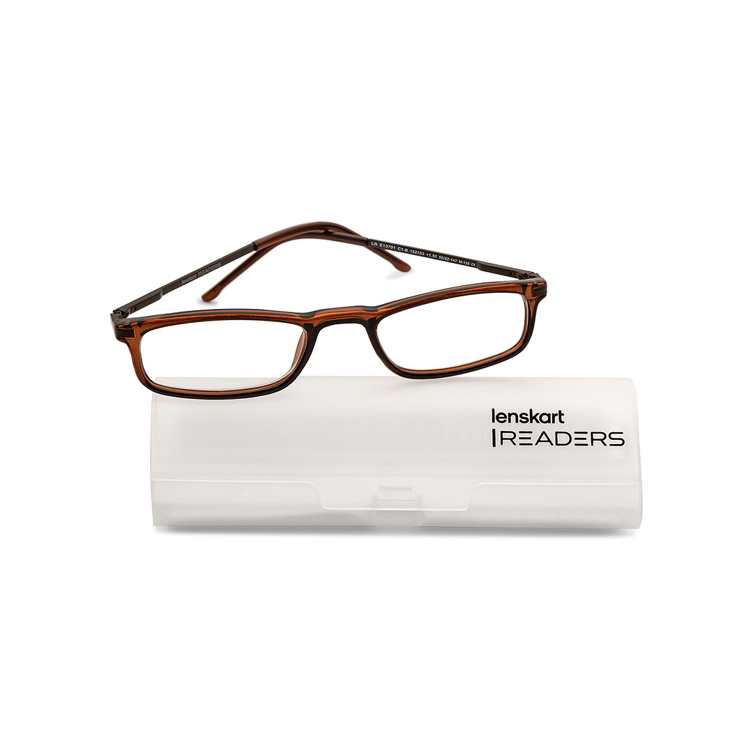 Lenskart READERS Brown Dark Gunmetal Full Rim Rectangle Lenskart READERS LR E13701 Only for 1 5 Prefitted Powers right side