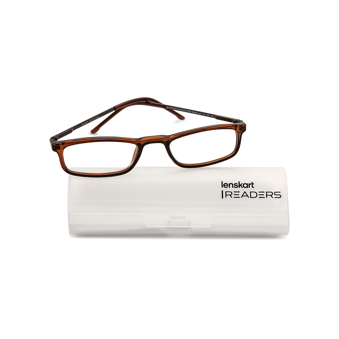 Lenskart READERS Brown Dark Gunmetal Full Rim Rectangle Lenskart READERS LR E13701 Only for 2 5 Prefitted Powers right side
