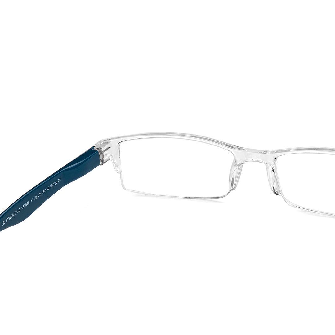 LENSKART BLU READERS Transparent Navy Blue Half Rim Rectangle LENSKART BLU READERS LR E13968 Only for 1 5 Prefitted Powers right side