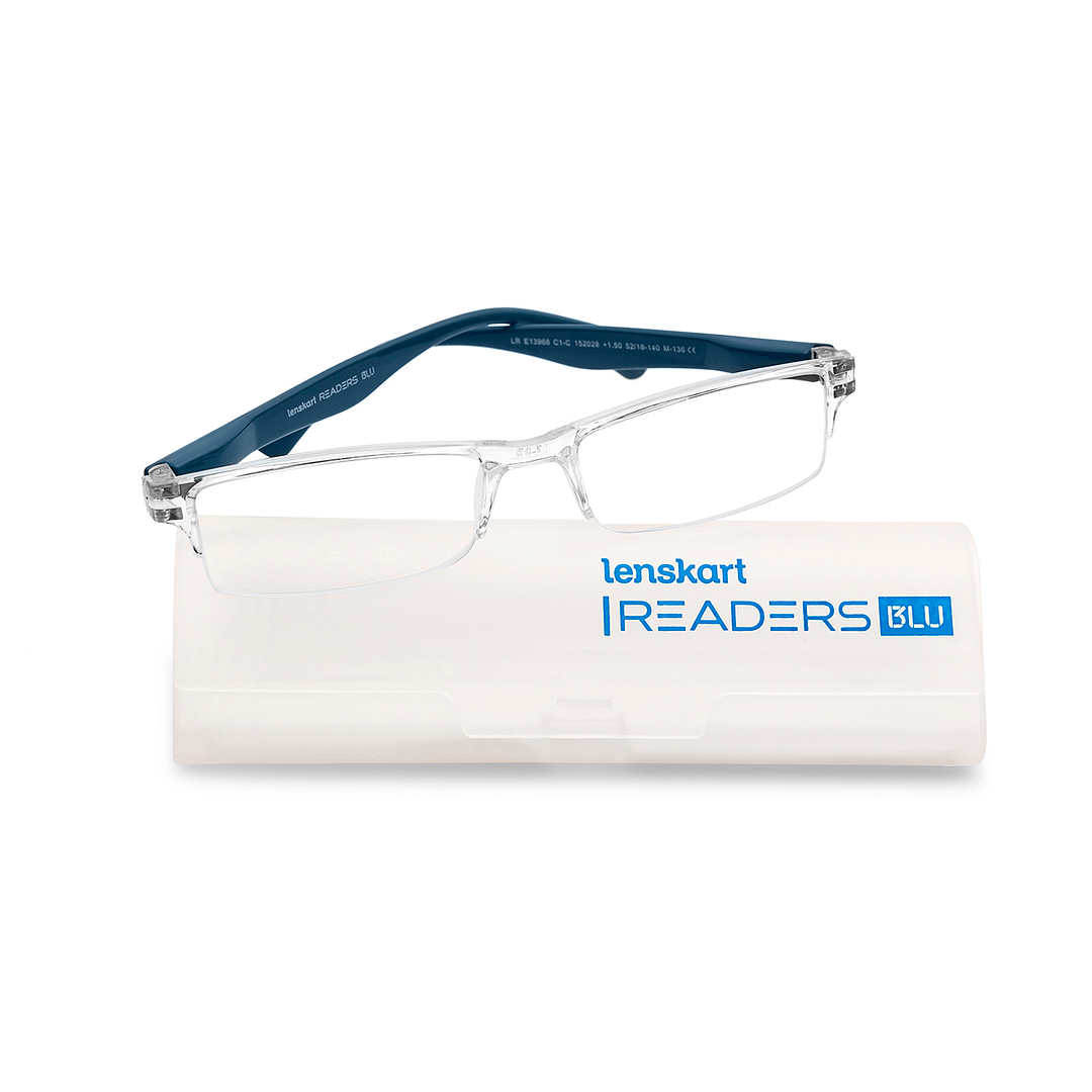 LENSKART BLU READERS Transparent Navy Blue Half Rim Rectangle LENSKART BLU READERS LR E13968 Only for 1 5 Prefitted Powers left side