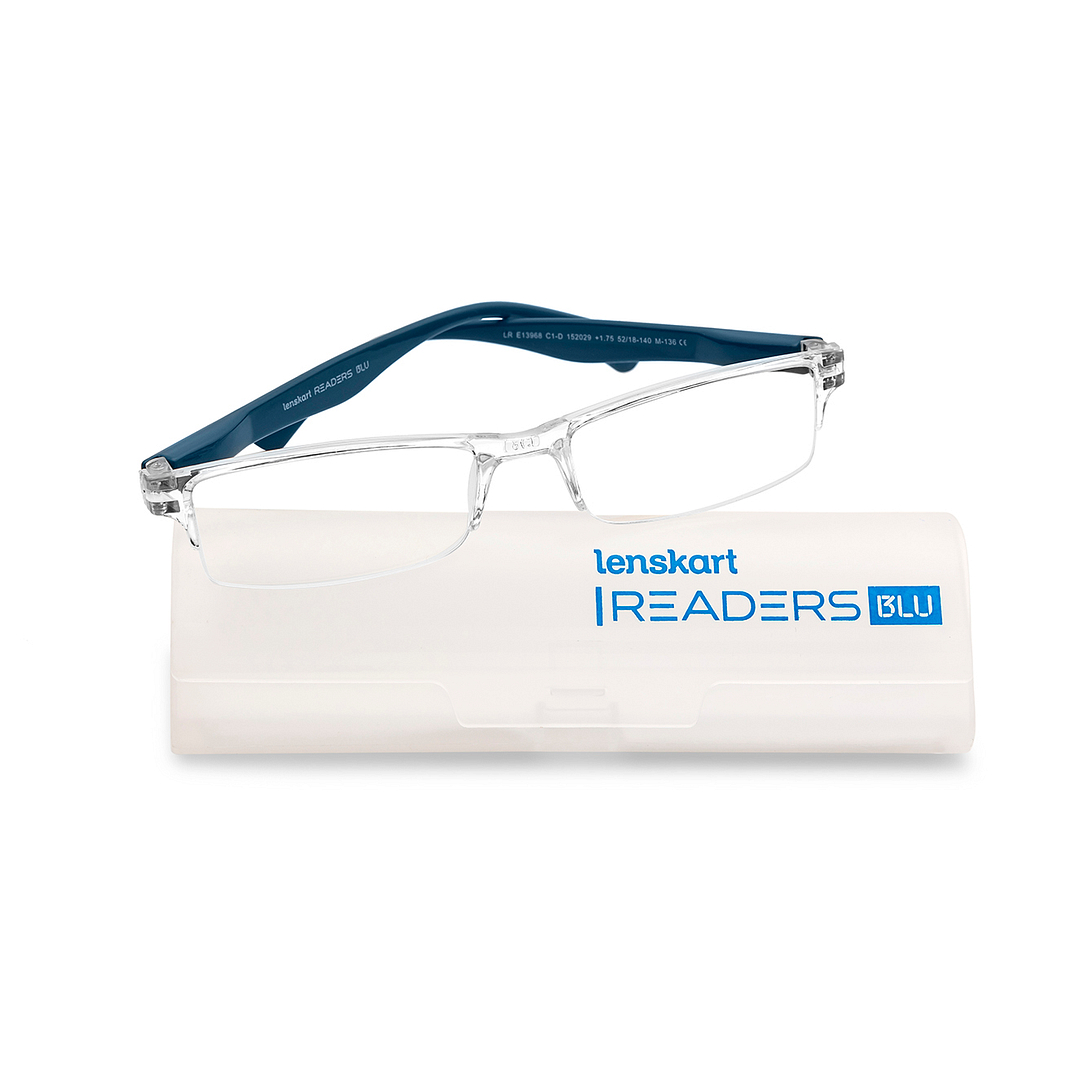 LENSKART BLU READERS Transparent Navy Blue Half Rim Rectangle LENSKART BLU READERS LR E13968 Only for 1 75 Prefitted Powers right side