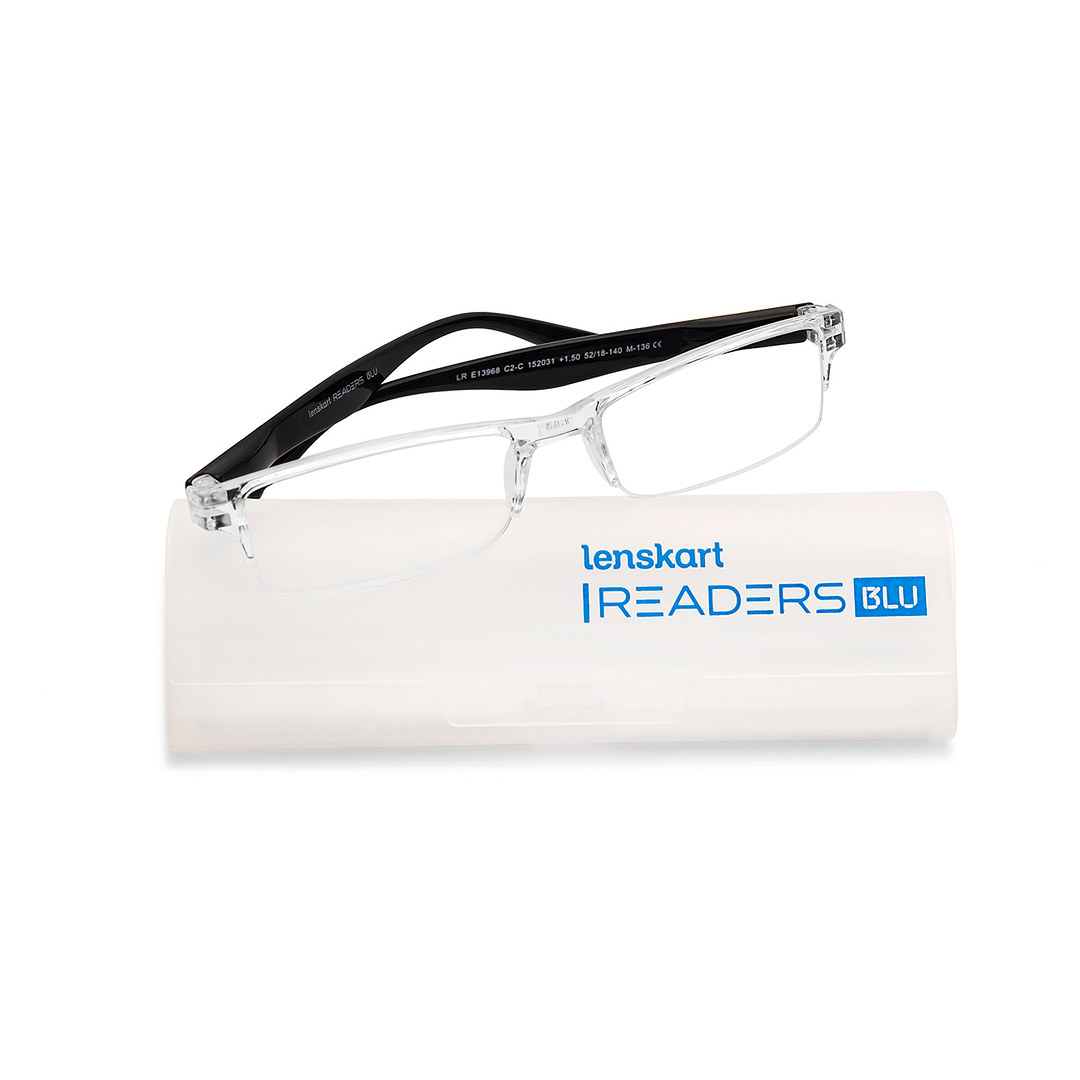 LENSKART BLU READERS Transparent Black Half Rim Rectangle LENSKART BLU READERS LR E13968 Only for 1 5 Prefitted Powers left side
