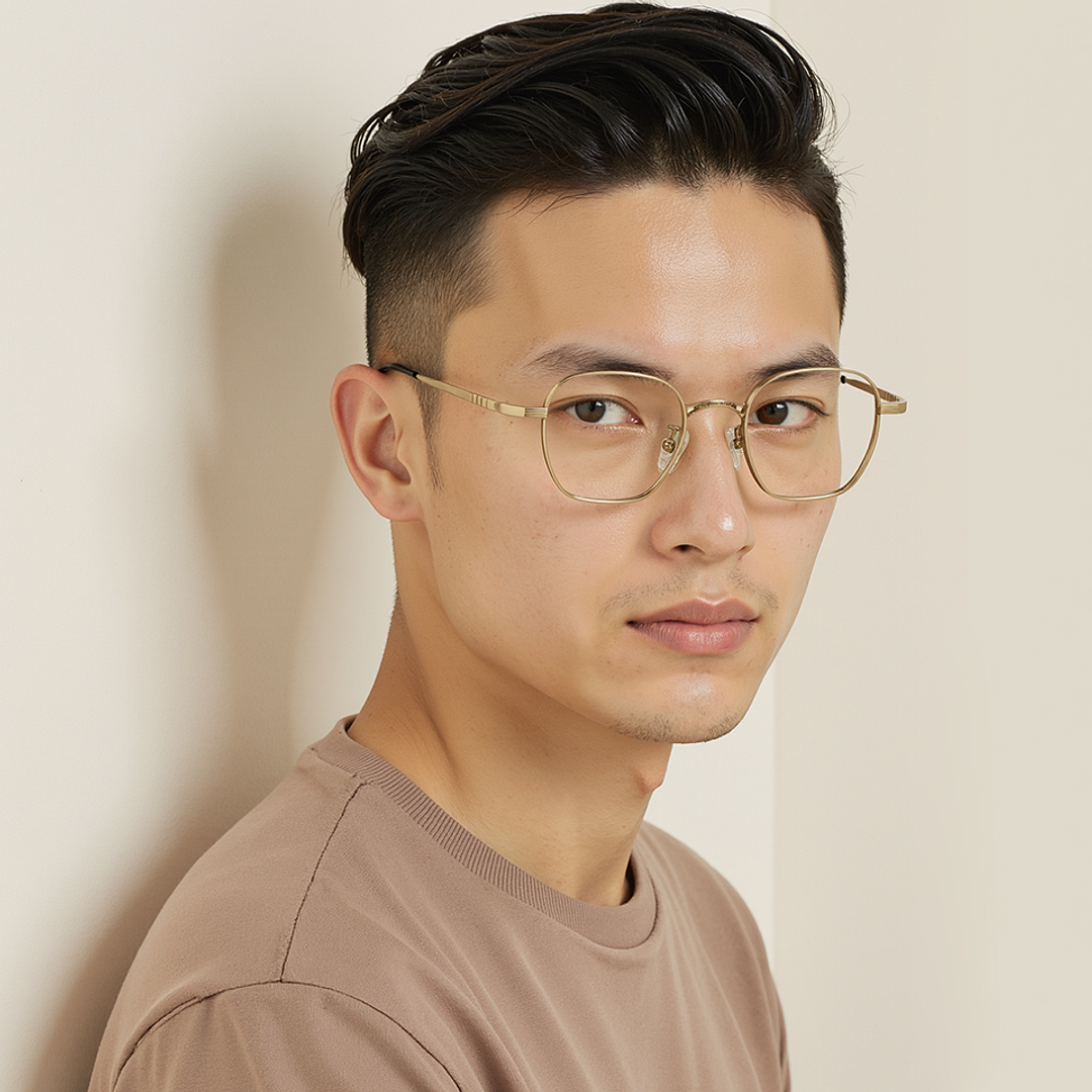 Lenskart STUDIO Light Gold Full Rim Geometric right side