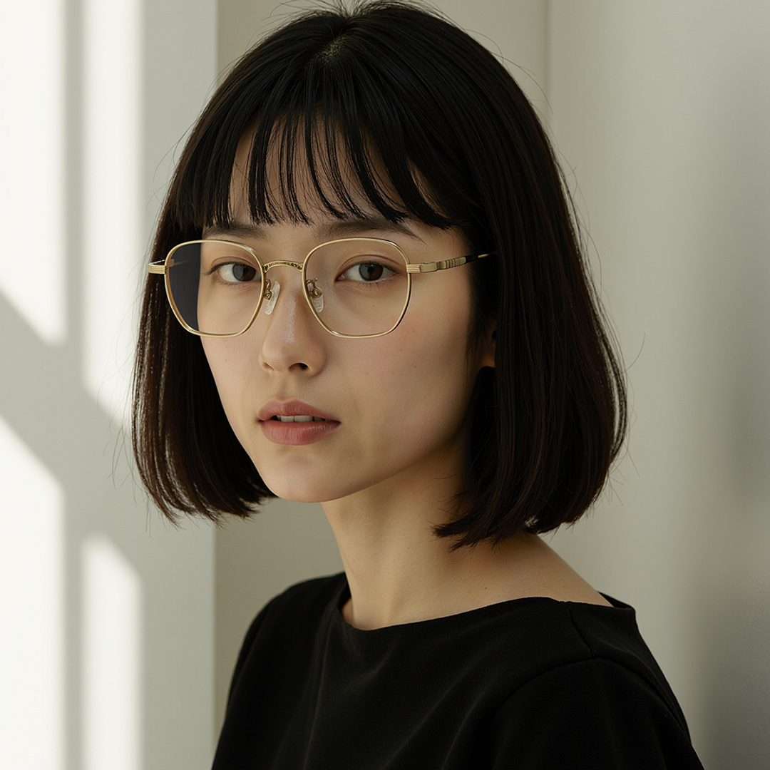 Lenskart STUDIO Light Gold Full Rim Geometric left side