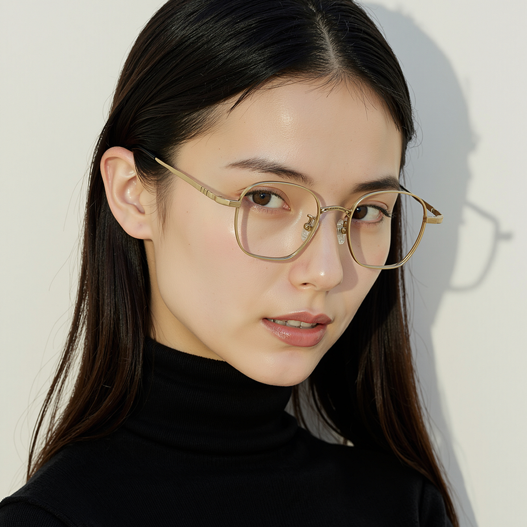 Lenskart STUDIO Light Gold Full Rim Geometric right side