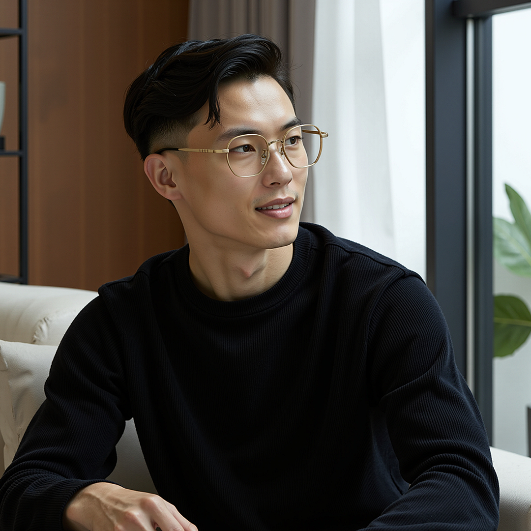 Lenskart STUDIO Light Gold Full Rim Geometric left side