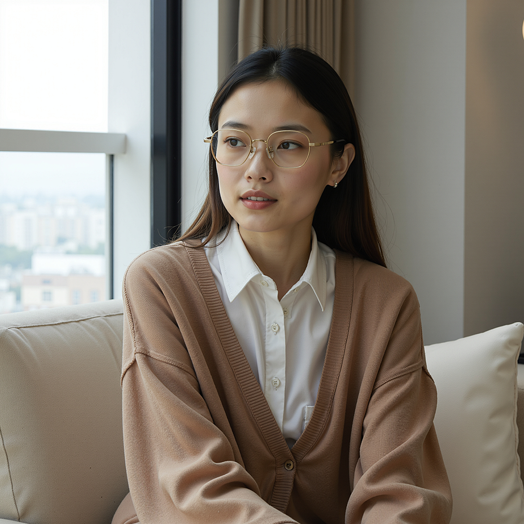 Lenskart STUDIO Light Gold Full Rim Geometric right side