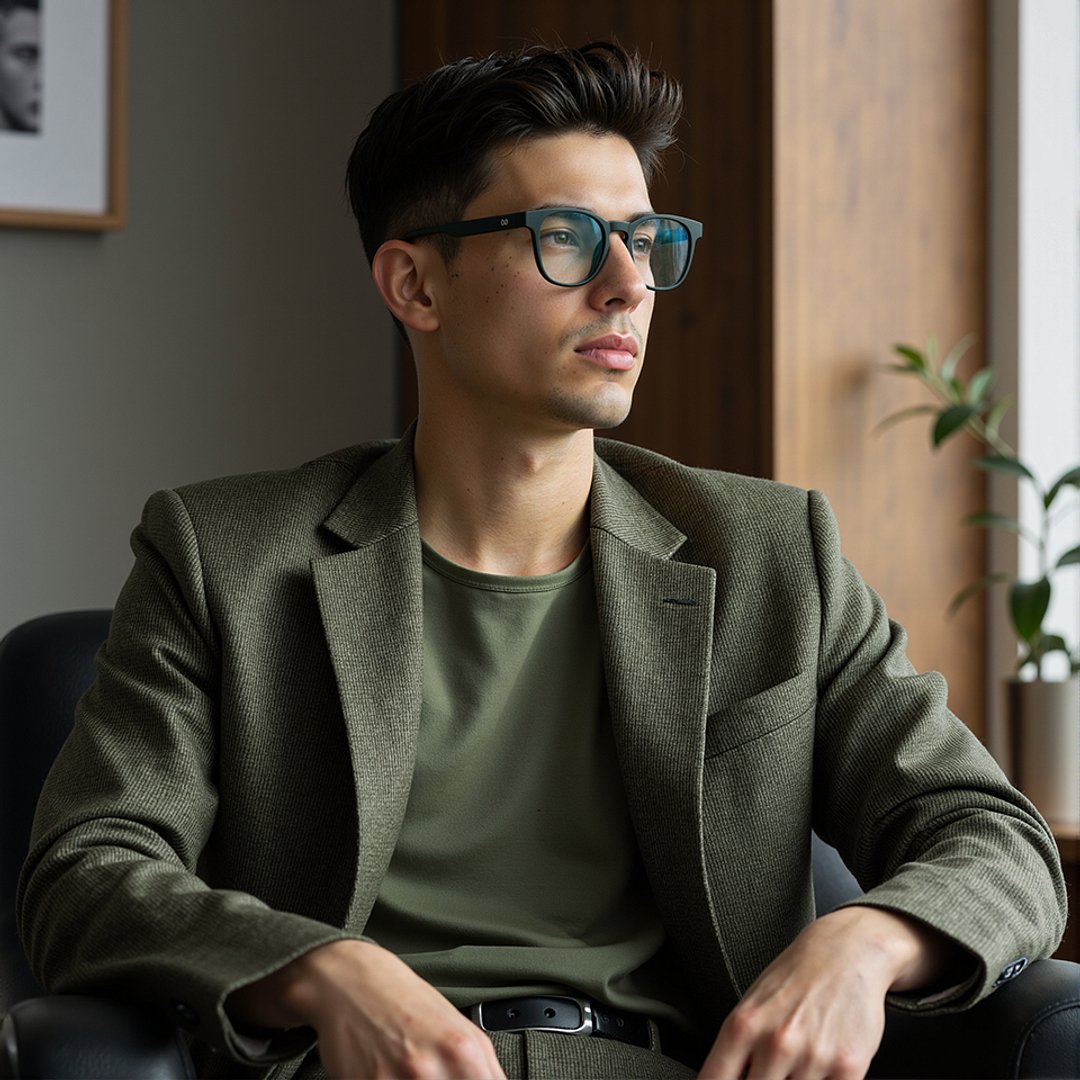 Lenskart Hustlr Online Military Green Full Rim Square left side