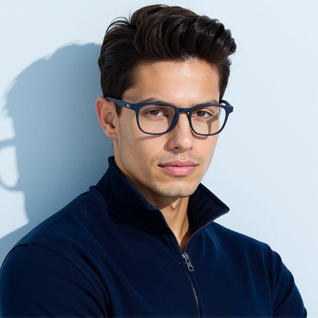 Lenskart Hustlr Screen Glasses Blue Block Zero Power Screen Glasses : Navy Full Rim Square Lenskart HUSTLR LB E14058-XW C45 right side