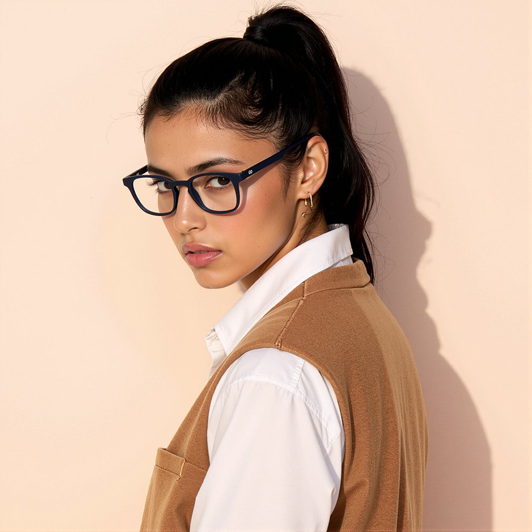 Lenskart Hustlr Screen Glasses Blue Block Zero Power Screen Glasses : Navy Full Rim Square Lenskart HUSTLR LB E14058-XW C45 left side